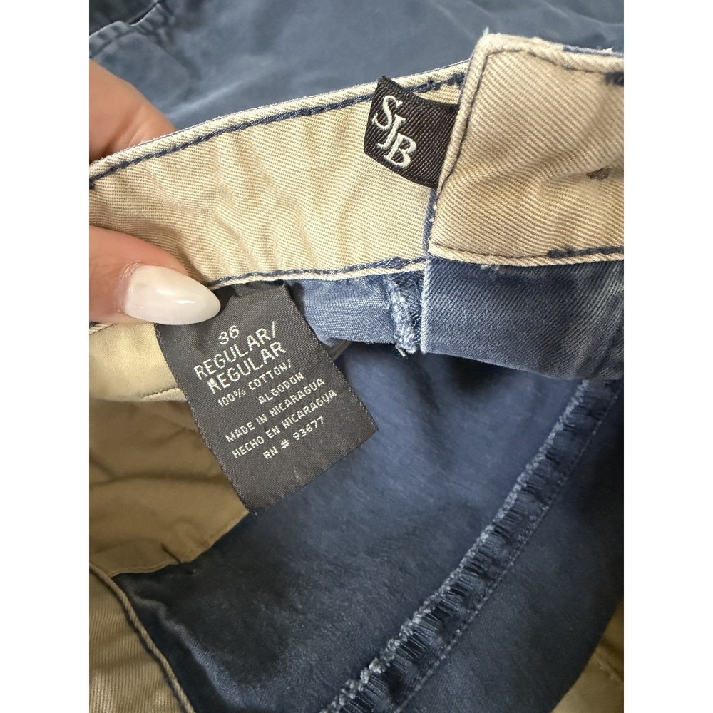 SJB Mens Denim Shorts Blue Flat Front Pockets Medium Wash 100% Cotton 36 - Picture 3 of 4